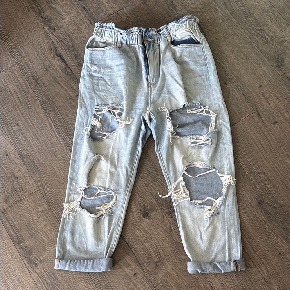 KanCan Blue Relaxed Fit Jeans with Distressed Details